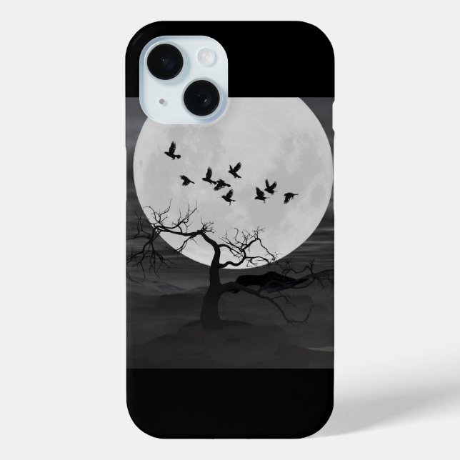 Spooky Ravens Flying Against the Full Moon Case-Mate iPhone Case (Back)