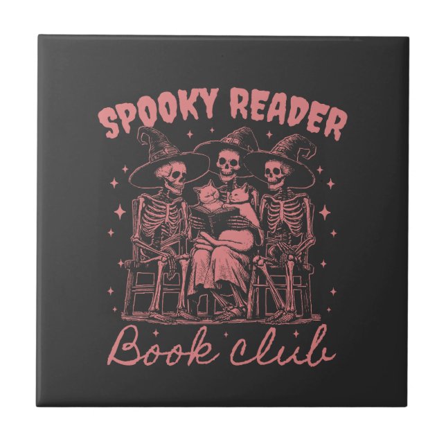Spooky Reader Book Club D Red Ceramic Tile (Front)