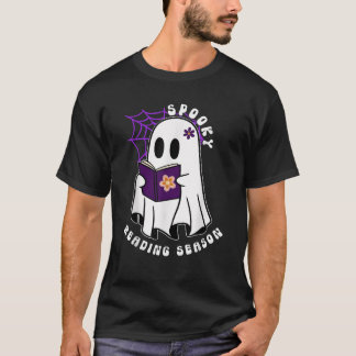 Spooky Reading Season Cute Ghost Reading Book Libr T-Shirt