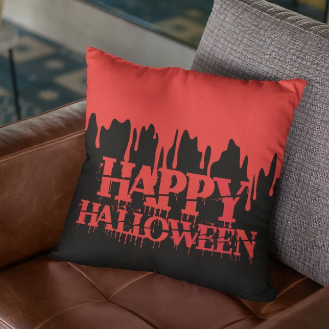Spooky Red Blood Dripping Happy Halloween Throw Pillow (Spooky Red Blood Dripping Happy Halloween Throw Pillow
)