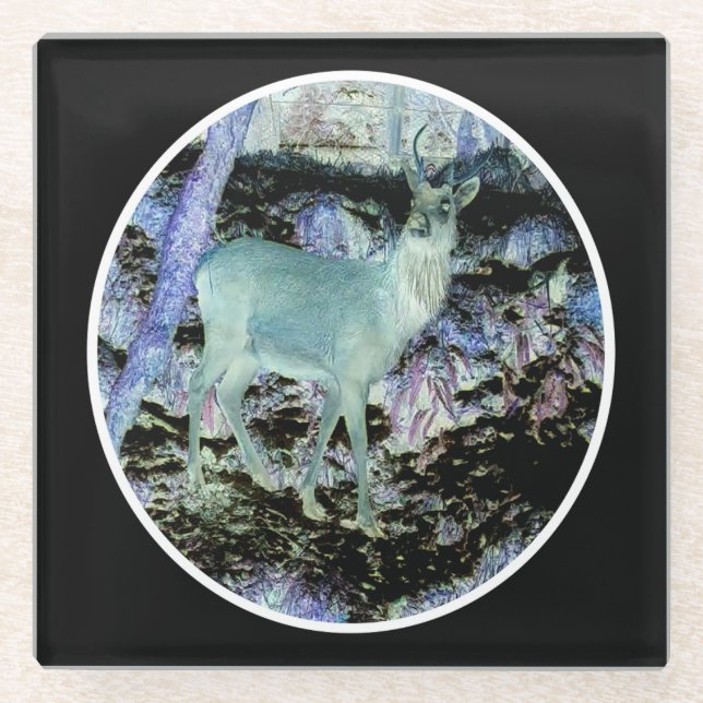 Spooky Red Deer Stag Glass Coaster (Front)
