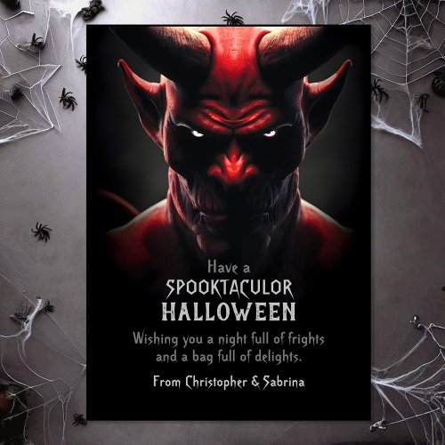 Spooky Red Devil Satan Halloween Greeting Holiday Card