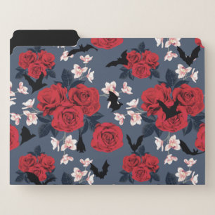 Spooky Red Floral Bats File Folders