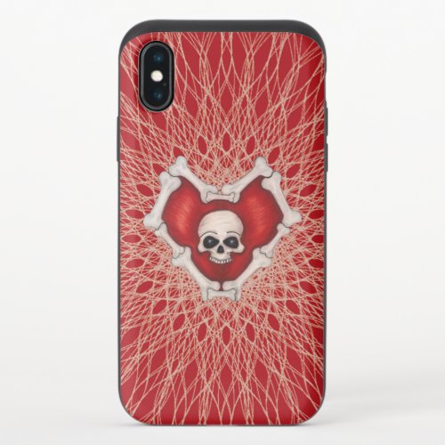 Spooky Red Heart Bordered in Bones Skull Spirals iPhone X Slider Case