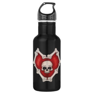 Spooky Red Heart Circled with Bones With Skull Stainless Steel Water Bottle