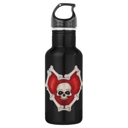 Spooky Red Heart Circled with Bones With Skull Stainless Steel Water Bottle