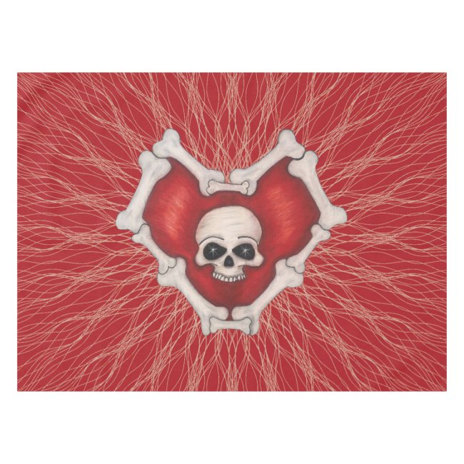 Spooky Red Heart of Bones Skull on Spiral Lines