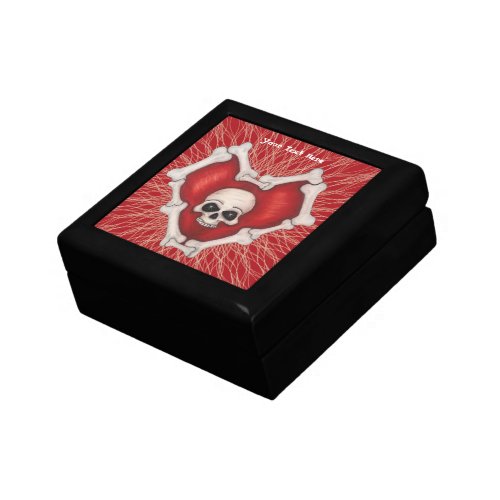 Spooky Red Heart on Spiral Lines With Skull Bones Gift Box