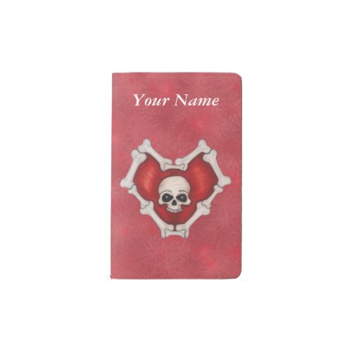 Spooky Red Heart With Bones Skull on Star Bursts Pocket Moleskine Notebook