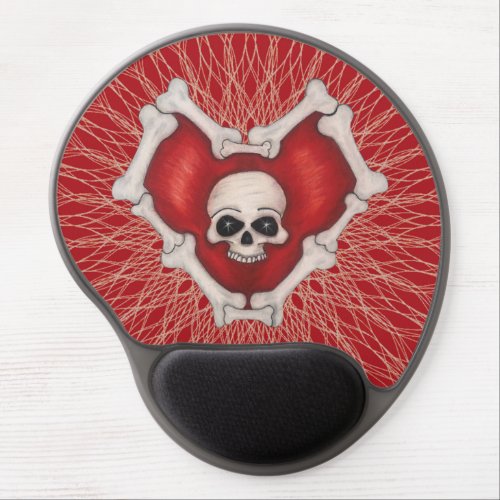 Spooky Red Heart With Skull and Bones on Spirals Gel Mouse Pad