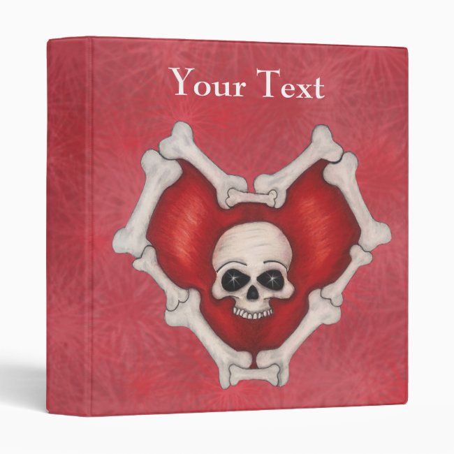 Spooky Red Heart With Skull and Bones on Starburst