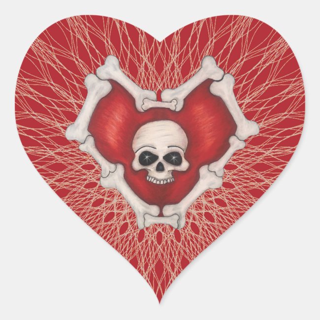 Spooky Red Heart With Spirals Skull and Bones