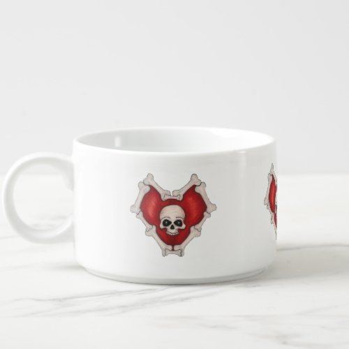 Spooky Red Hearts With Bones and Skulls Bowl