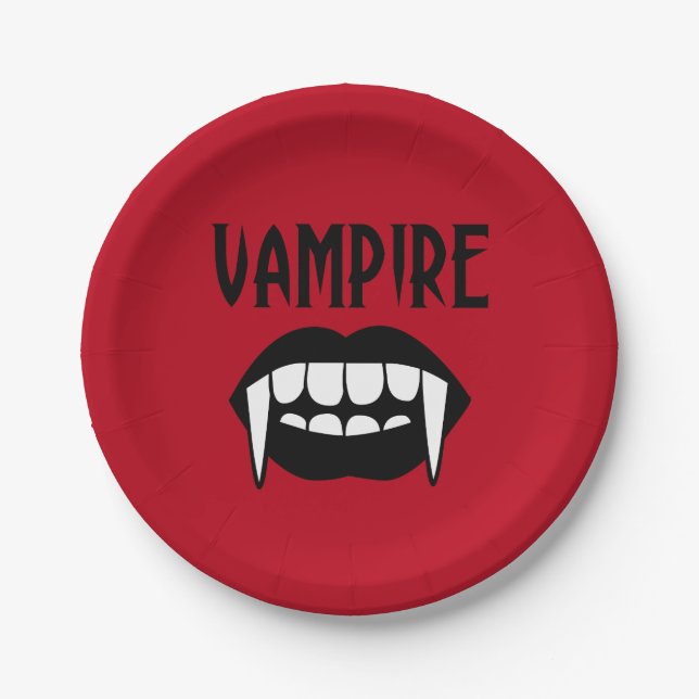 Spooky Red Vampire Halloween  Paper Plates (Front)