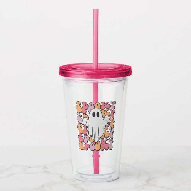 Spooky Retro Ghost Acrylic Tumbler (Front)