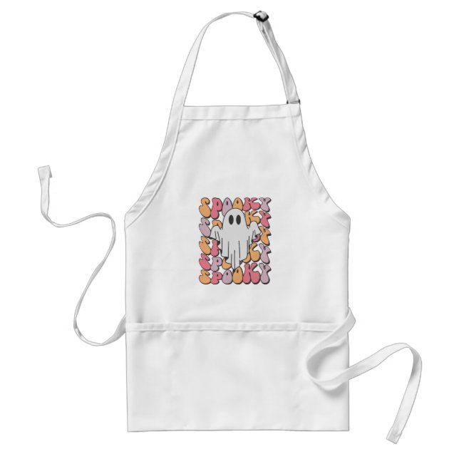 Spooky Retro Ghost Adult Apron (Front)