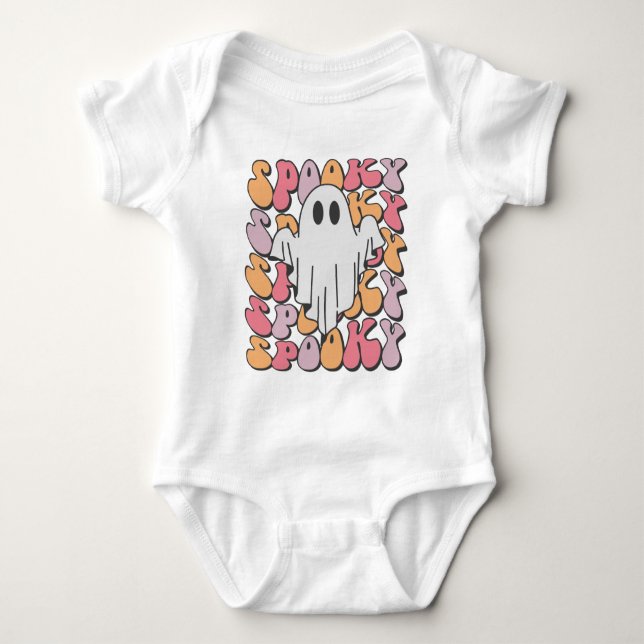 Spooky Retro Ghost Baby Bodysuit (Front)