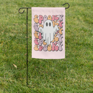 Spooky Retro Ghost Garden Flag