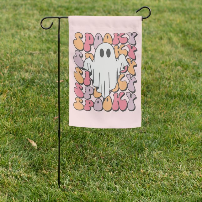 Spooky Retro Ghost Garden Flag (In SItu)