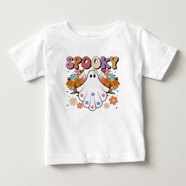 Spooky Retro Ghost Halloween Cute  Baby T-Shirt (Front)