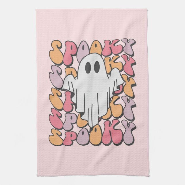 Spooky Retro Ghost Kitchen Towel (Vertical)