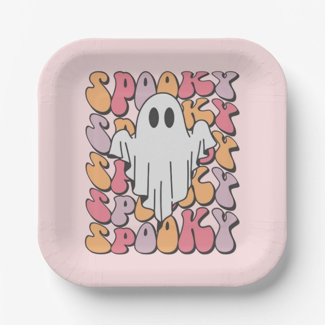 Spooky Retro Ghost Paper Plates (Front)