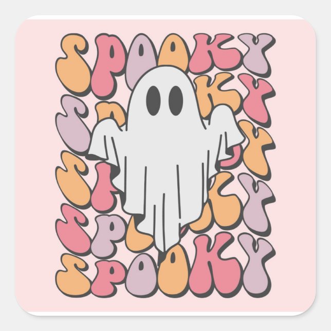 Spooky Retro Ghost Square Sticker (Front)
