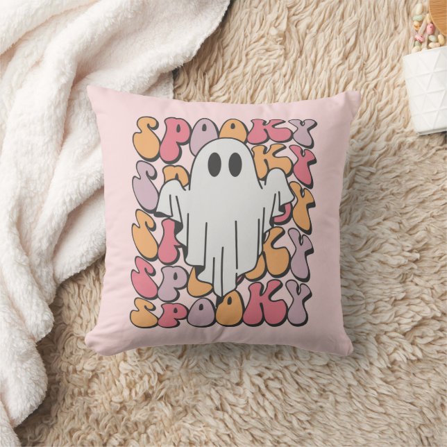 Spooky Retro Ghost Throw Pillow (Blanket)