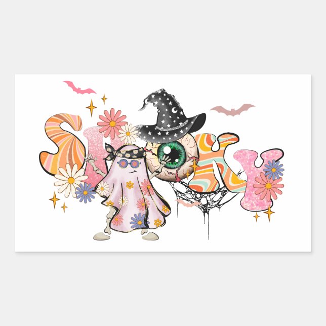 Spooky Retro Halloween Rectangular Sticker (Front)