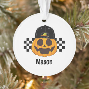 Spooky Retro Pumpkin Dude Baby Boys Name Halloween Ornament