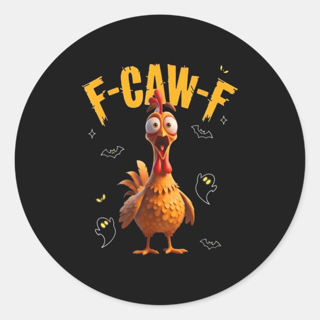Spooky Rooster F-caw-f Ghost  Classic Round Sticker (Front)