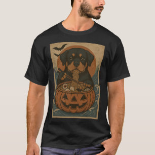 Spooky Rottweiler Pumpkin Japanese Ramen Noodles T-Shirt