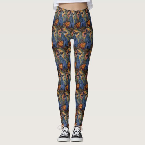 Spooky Russian Blue Cat Halloween Witch Pumpkin Leggings