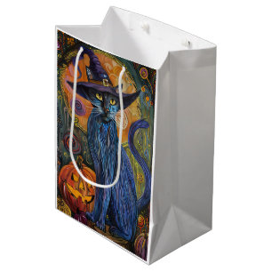 Spooky Russian Blue Cat Halloween Witch Pumpkin Medium Gift Bag