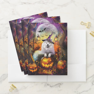 Spooky Samoyed Dog Halloween Witch And Pumpkin Pocket Folder
