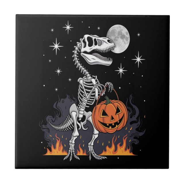 Spooky Saurus Halloween Dinosaur Ceramic Tile (Front)