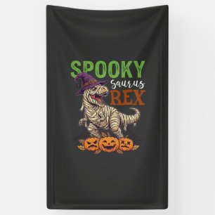 Spooky Saurus Rex Mummy Dinosaur Witch Hat Pumpkin Banner