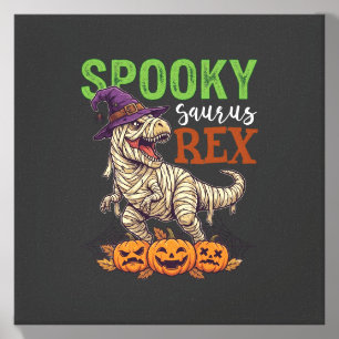 Spooky Saurus Rex Mummy Dinosaur Witch Hat Pumpkin Canvas Photo Tile