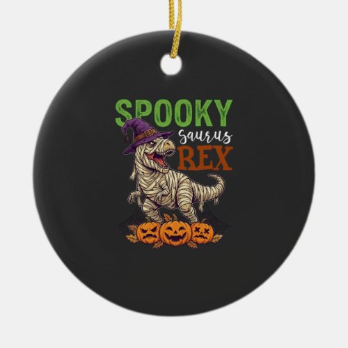 Spooky Saurus Rex Mummy Dinosaur Witch Hat Pumpkin Ceramic Ornament