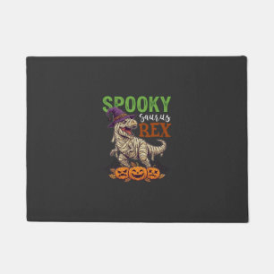 Spooky Saurus Rex Mummy Dinosaur Witch Hat Pumpkin Doormat