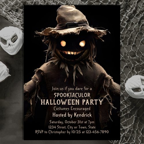 Spooky Scarecrow Halloween Costume Party Invitation
