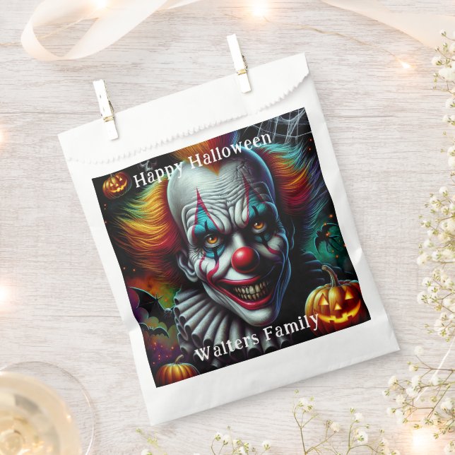 Spooky Scary Clown Halloween Party Personalized Favor Bag (Clipped)