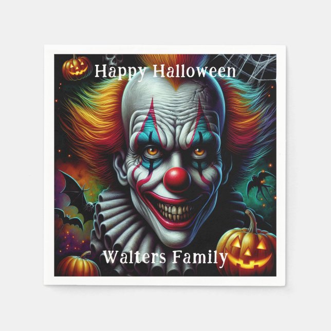Spooky Scary Clown Halloween Party Personalized Napkins (Front)