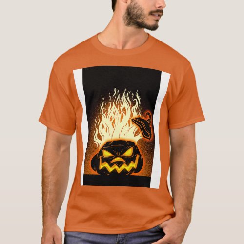 Spooky Scary Flaming Pumpkin T_Shirt