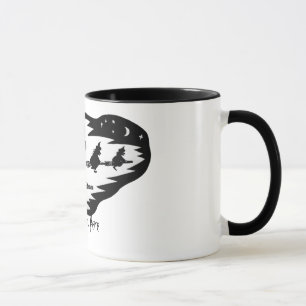 spooky scary flying black witches on broomsticks mug