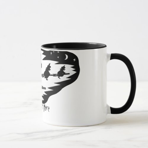 spooky scary flying black witches on broomsticks mug