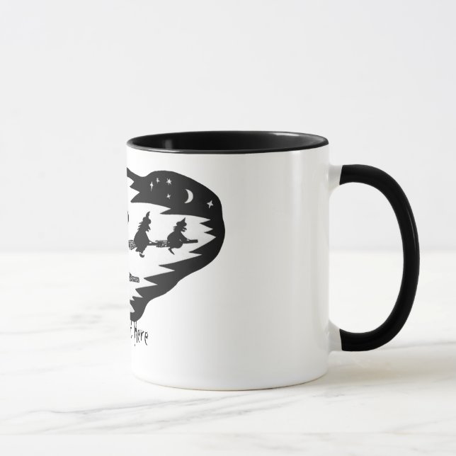 spooky scary flying black witches on broomsticks mug (Right)
