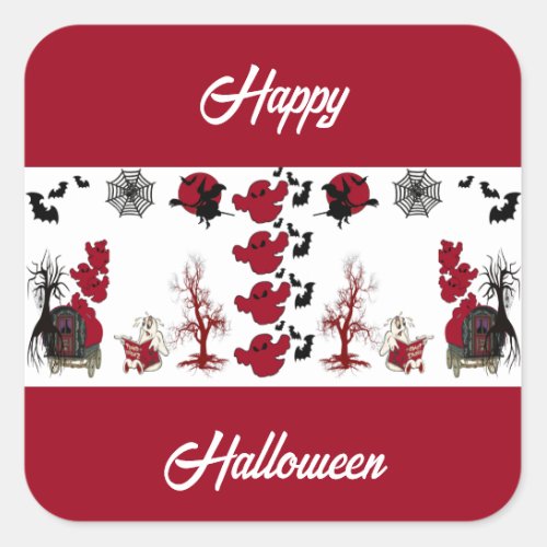 Spooky Scary Fun Ghosts Bats Dead Trees Halloween  Square Sticker