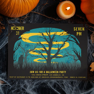Spooky scary night. Black Halloween costume party Invitation