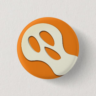 Spooky scary orange ghost face funny Halloween Button